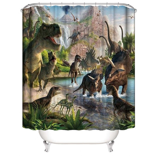 Dinosaurs Shower Curtain, Cartoon Dinosaur Land Bathroom Decor