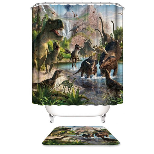 Dinosaurs Shower Curtain, Cartoon Dinosaur Land Bathroom Decor