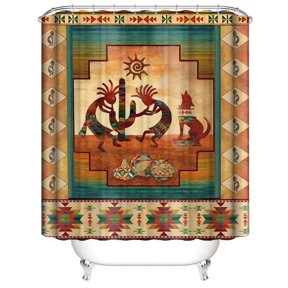 Ethnic Native Southwestern Aztec Kokopelli Shower Curtain | Aztec Shower Curtain