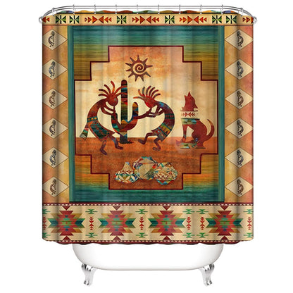 Ethnic Native Southwestern Aztec Kokopelli Shower Curtain | Aztec Shower Curtain