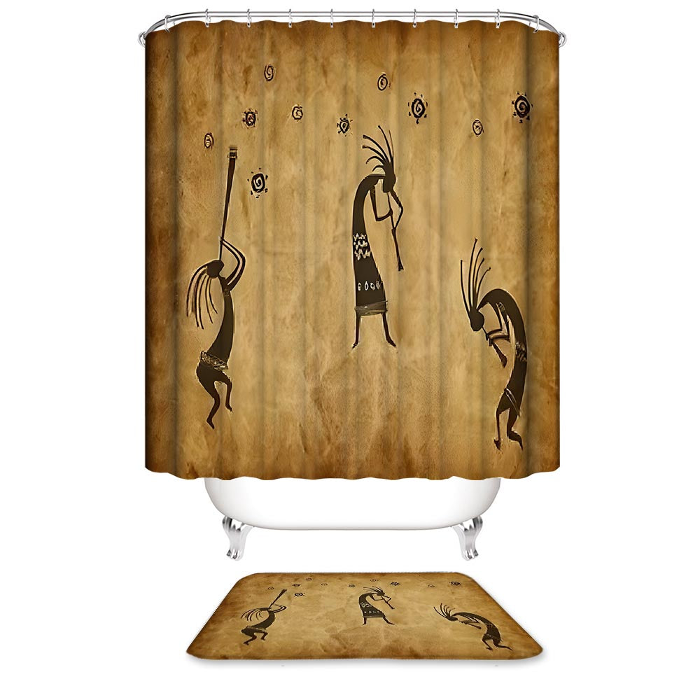 Retro Kokopelli Humpbacked Flute Player Shower Curtain | Kokopelli Bathroom Curtain