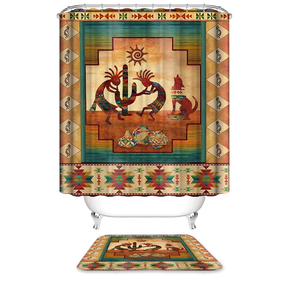 Ethnic Native Southwestern Aztec Kokopelli Shower Curtain | Aztec Shower Curtain