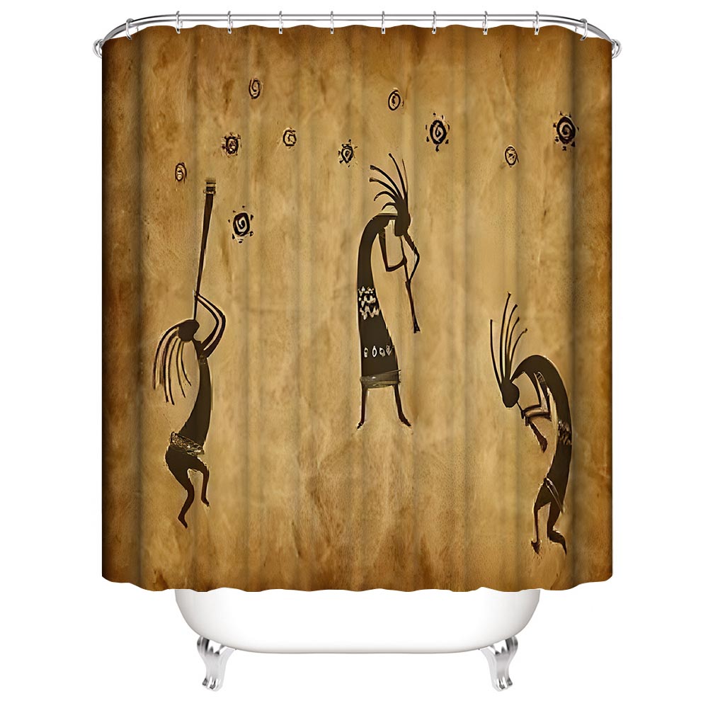 Retro Kokopelli Humpbacked Flute Player Shower Curtain | Kokopelli Bathroom Curtain