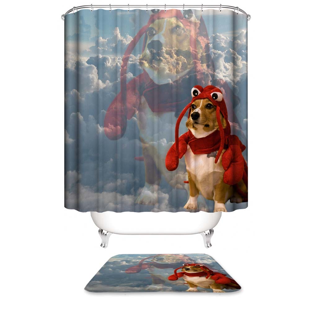 Lobster Corgi Shower Curtain | Lobster Dog Shower Curtain