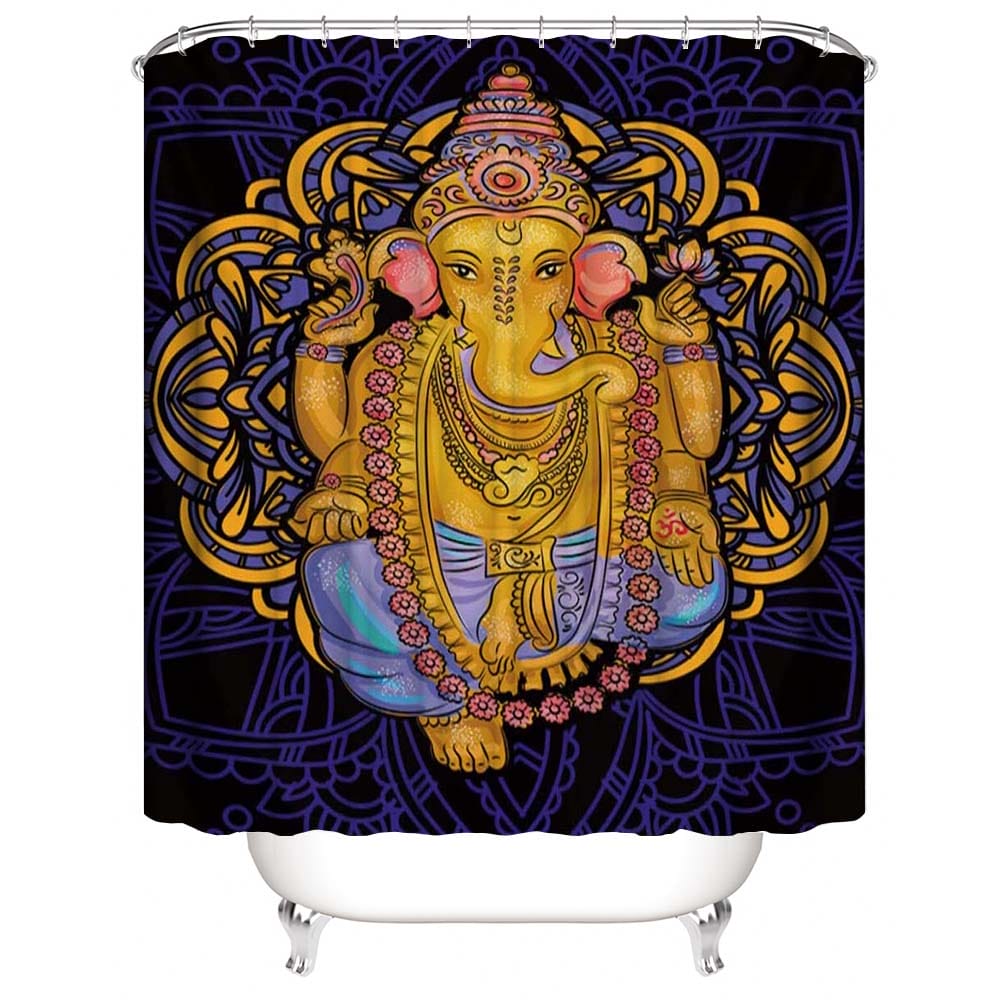 Purple Mandala and Genesha Shower Curtain | Ganapati Shower Curtain