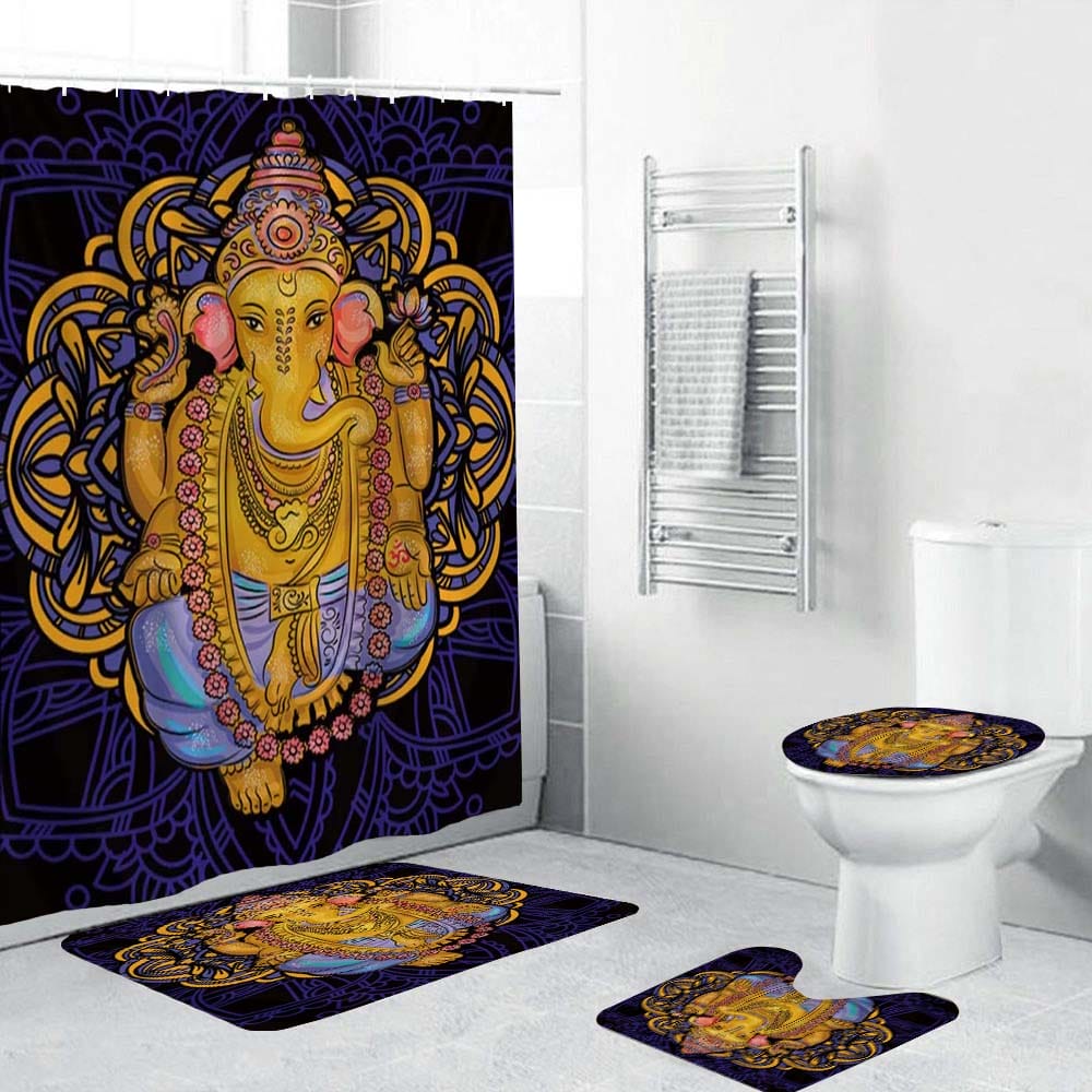 Purple Mandala and Genesha Shower Curtain | Ganapati Shower Curtain
