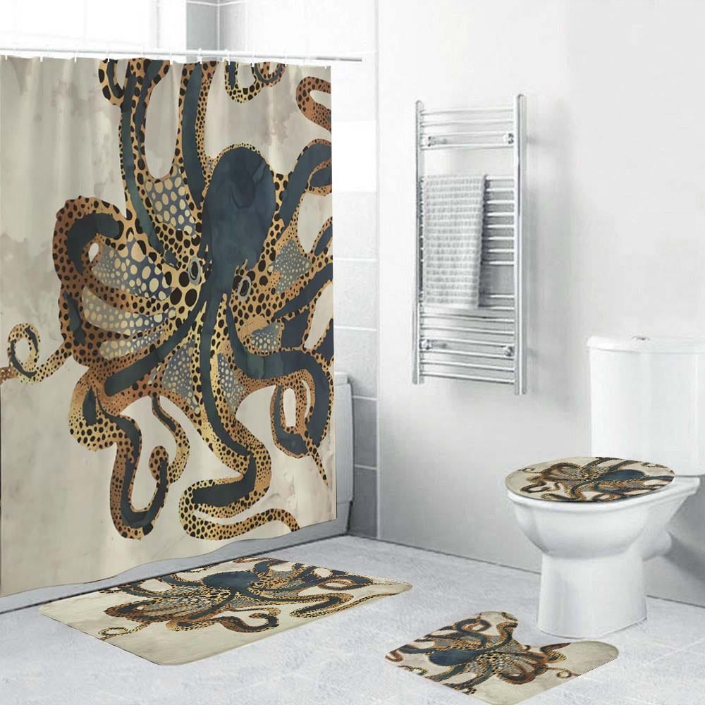 Underwater Dream Shower Curtain, Waterproof, Blue Giant Octopus Shower Curtain