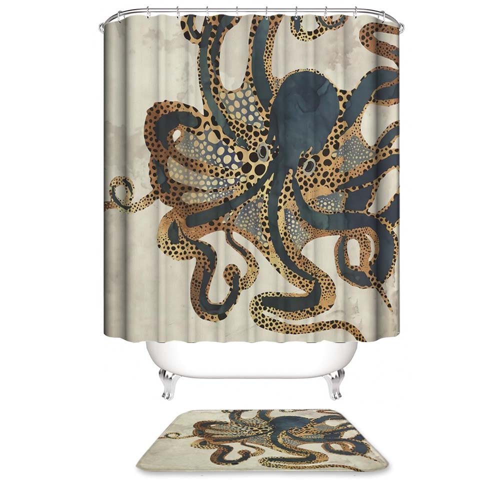 Underwater Dream Shower Curtain, Waterproof, Blue Giant Octopus Shower Curtain