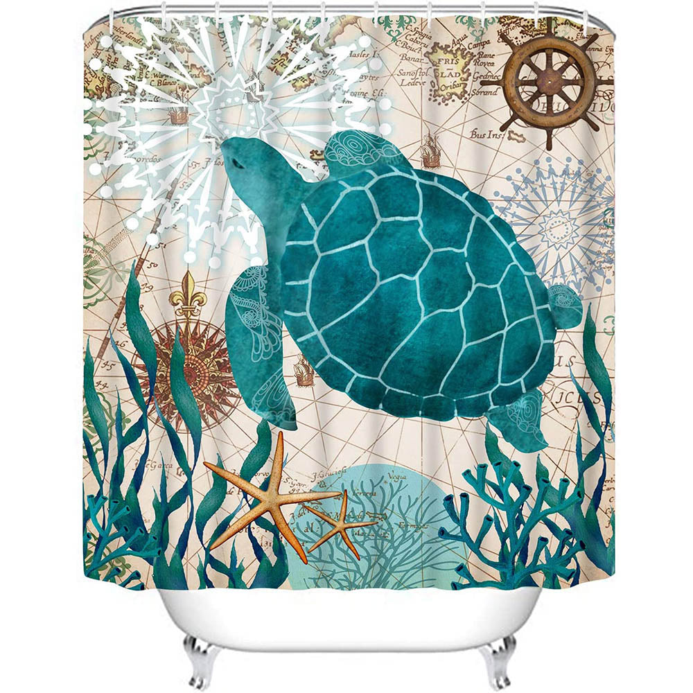 Sea Turtle Shower Curtain, Ocean Creature Bathroom Decor – warmthone
