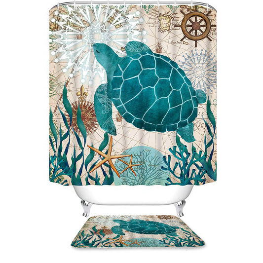 Ocean Creature Sea Turtle Shower Curtain | Sea Turtle Fabric Shower Curtain