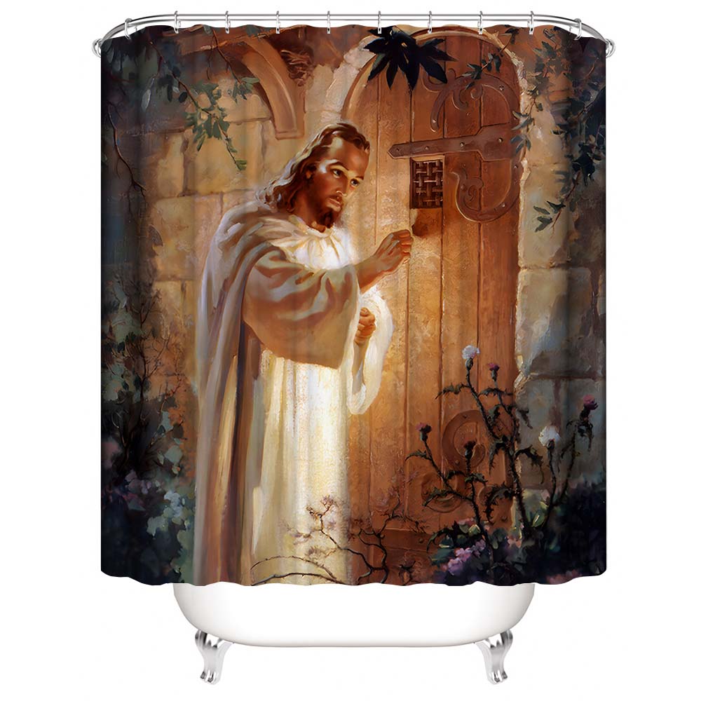 Jesus Shower Curtain, Oil Painting Style Christian Bathroom Curtain, Good Idea for Decor The Bathroom of Christian Style