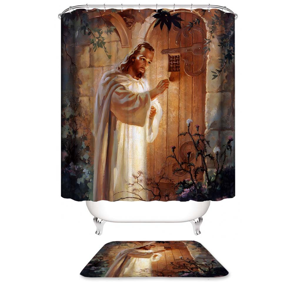 Jesus Shower Curtain, Oil Painting Style Christian Bathroom Curtain, Good Idea for Decor The Bathroom of Christian Style