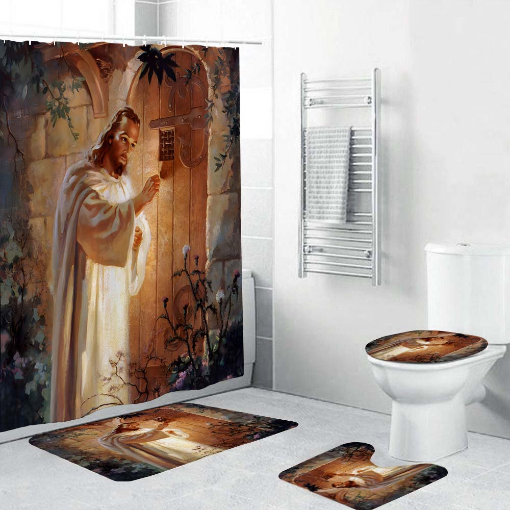 Jesus Shower Curtain, Oil Painting Style Christian Bathroom Curtain, Good Idea for Decor The Bathroom of Christian Style