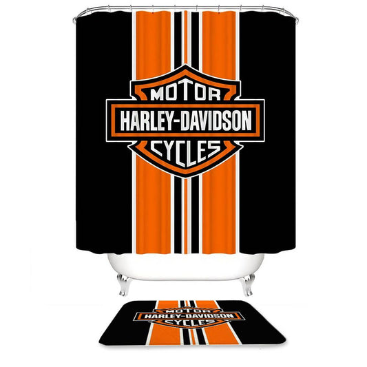 Orange Black Stripe Motor Harley Davidson Shower Curtain