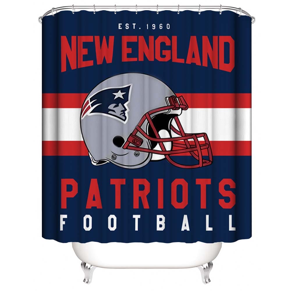 New England Patriots Shower Curtain, Football Team Helmet Flag Patriots Bathroom Decor