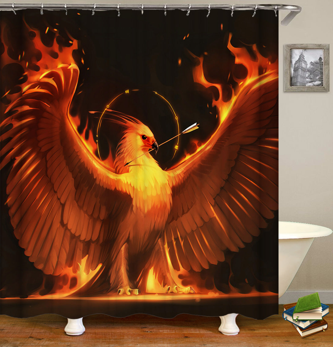 Fire Burning Phoenix Shower Curtain | Phoenix Bathroom Curtain