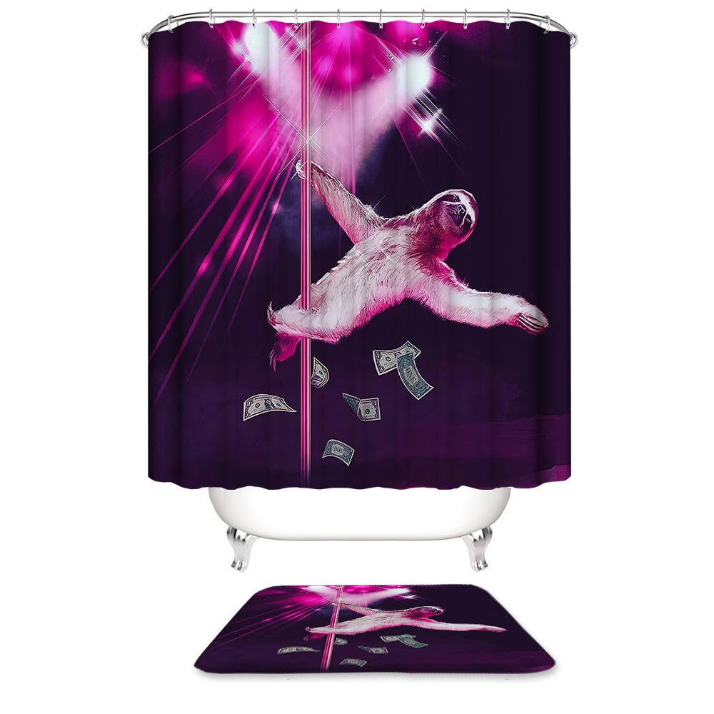 Pink Dancing Pole Stripper Sloth Shower Curtain | Funny Sloth Bathroom Curtain