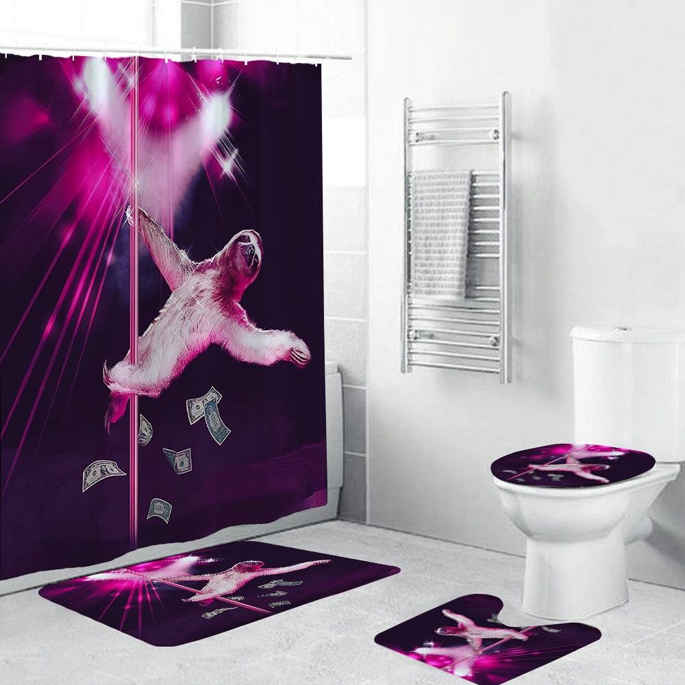 Pink Dancing Pole Stripper Sloth Shower Curtain | Funny Sloth Bathroom Curtain