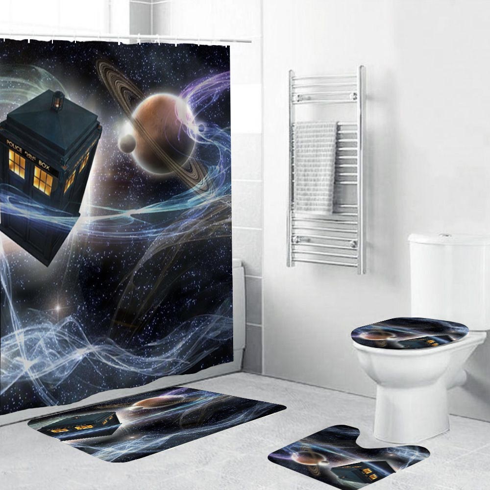 Police Box in The Universe Dr Who Shower Curtain | Police Box Shower Curtain