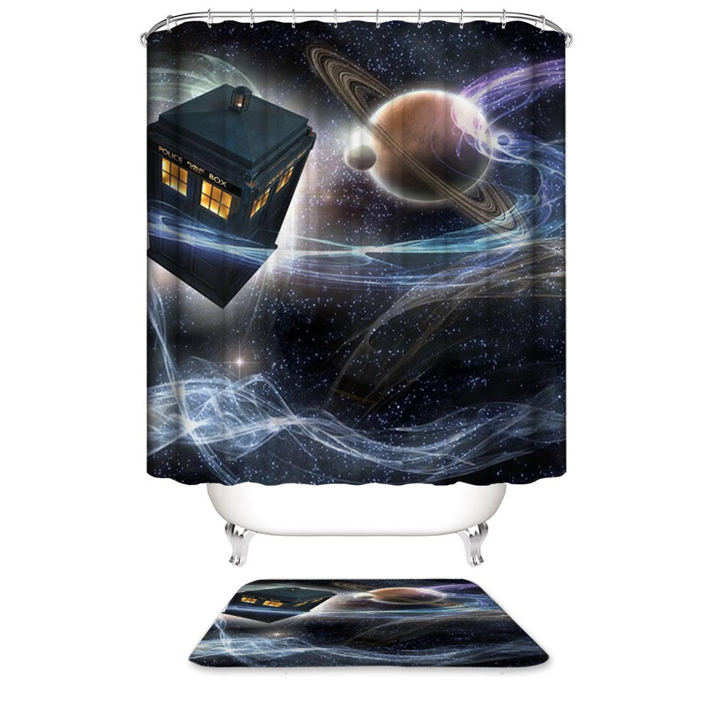 Police Box in The Universe Dr Who Shower Curtain | Police Box Shower Curtain