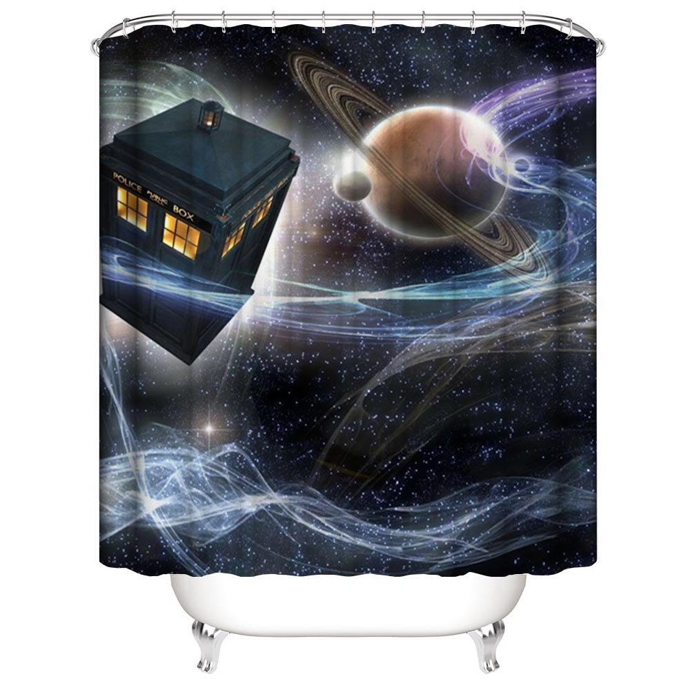 Police Box in The Universe Dr Who Shower Curtain | Police Box Shower Curtain