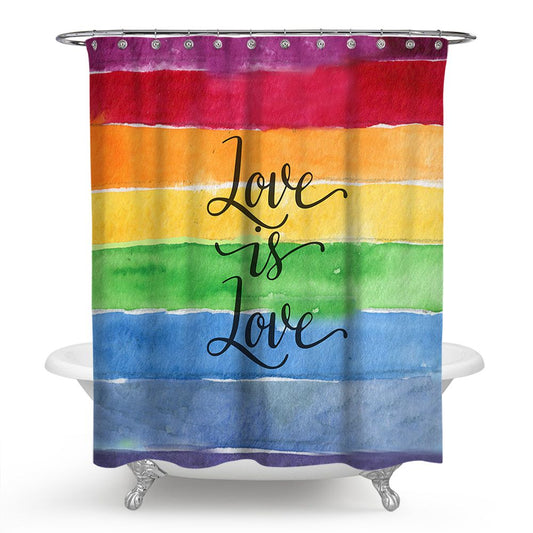 Watercolor Rainbow Love Is Love Pride Shower Curtain | Watercolor Rainbow Love Gay Shower Curtain