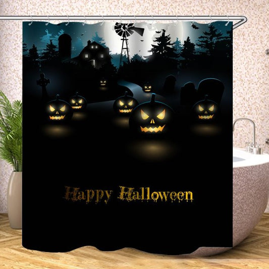 Happy Halloween Dark Town Jack-o-lanterns Pumpkin Shower Curtain for Halloween Bathroom Decor | Happy Halloween Shower Curtain