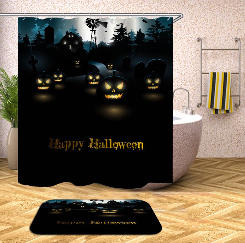 Happy Halloween Dark Town Jack-o-lanterns Pumpkin Shower Curtain for Halloween Bathroom Decor | Happy Halloween Shower Curtain