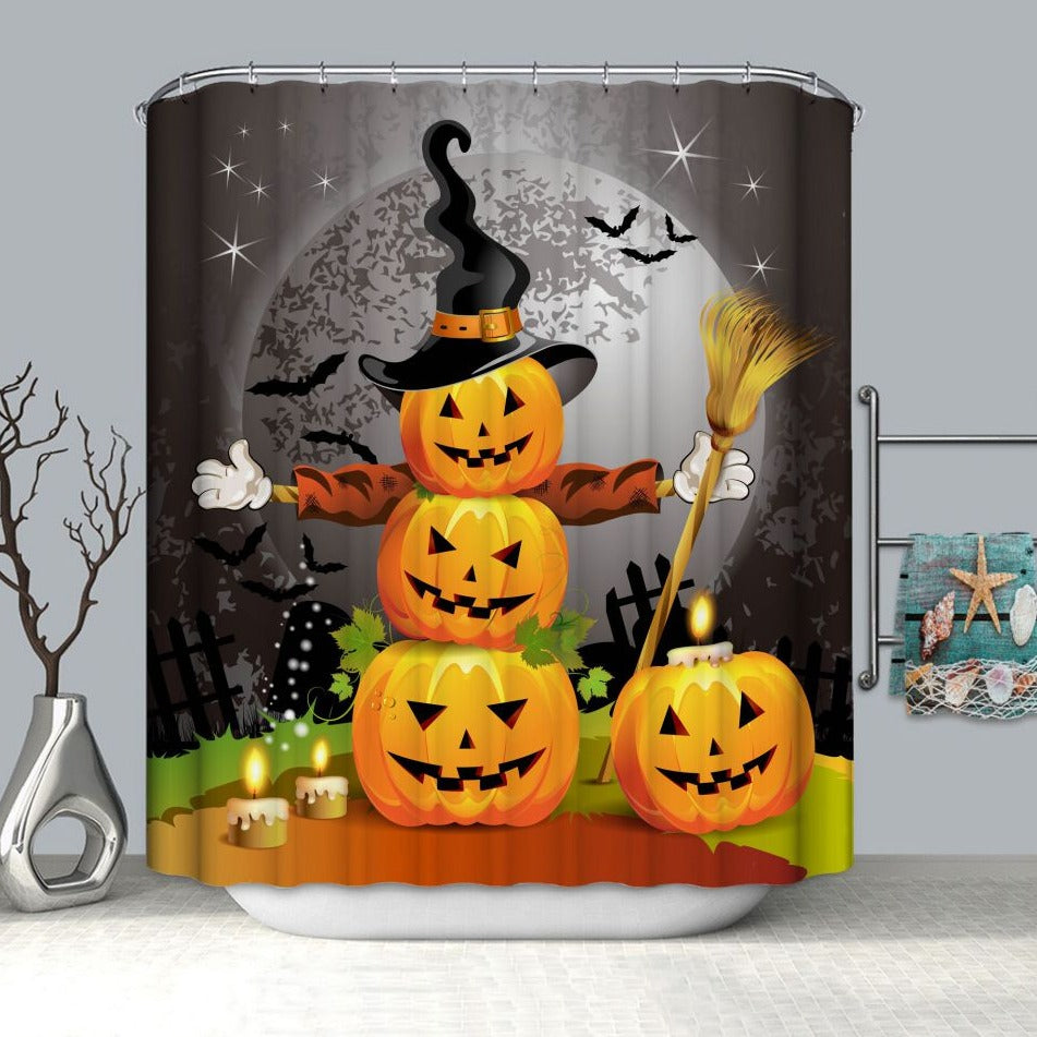 Cartoon Halloween Moon Pumpkin Shower Curtain | Halloween Pumpkin Shower Curtain