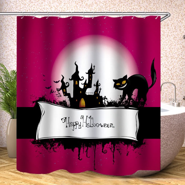 Purple Happy Halloween Cat Shower Curtain | Purple Happy Halloween Cat Shower Curtain