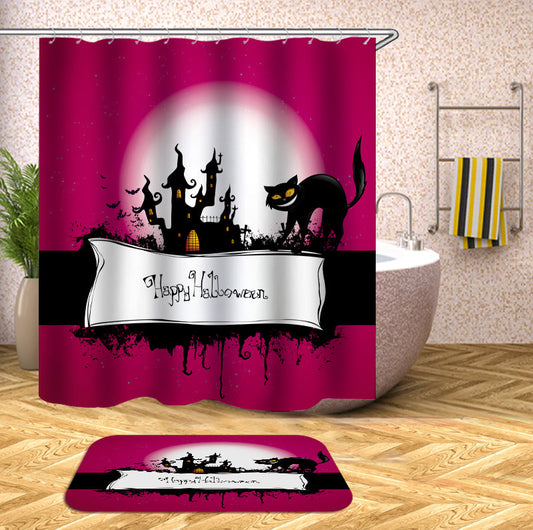 Purple Happy Halloween Cat Shower Curtain | Purple Happy Halloween Cat Shower Curtain