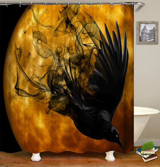 Bloody Moon and Raven Shower Curtain | Crow Shower Curtain