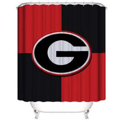 Georgia Bulldogs Shower Curtain, Red and Black Football Team Logo Bathroom Curtain