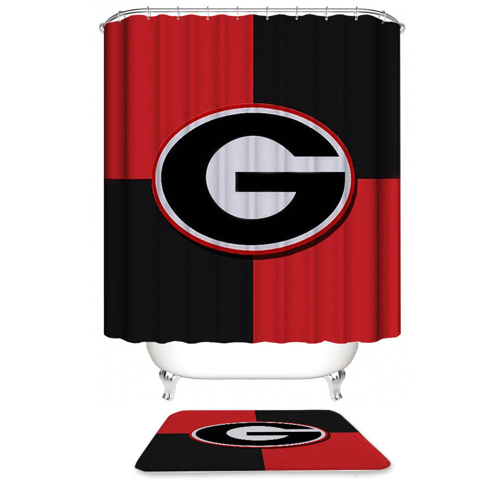 Georgia Bulldogs Shower Curtain, Red and Black Football Team Logo Bathroom Curtain