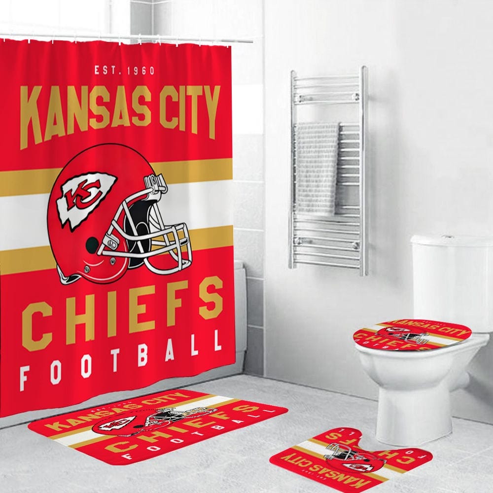 Helmet Flag Chiefts Shower Curtain, Kansas City Football Bathroom Decor