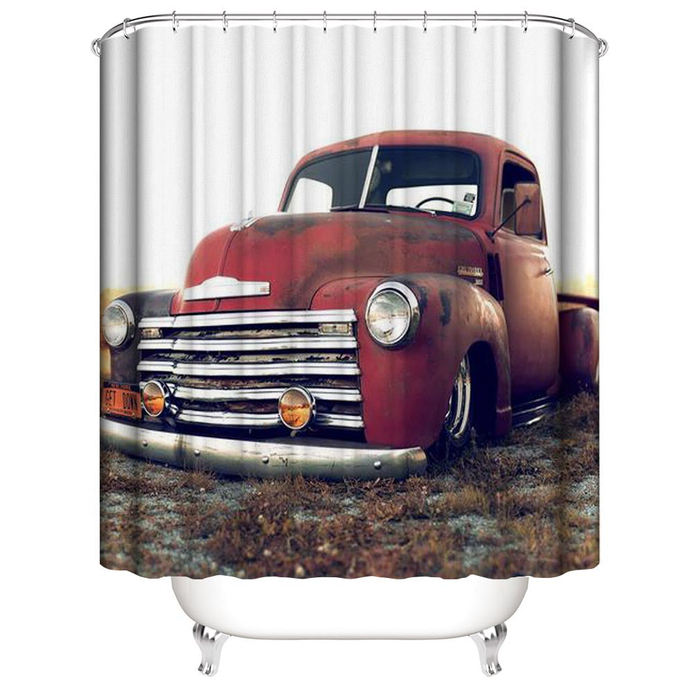 Red Jalopy Car Old Chevy Truck Shower Curtain