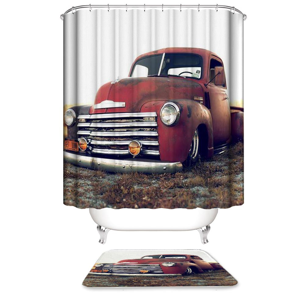 Red Jalopy Car Old Chevy Truck Shower Curtain