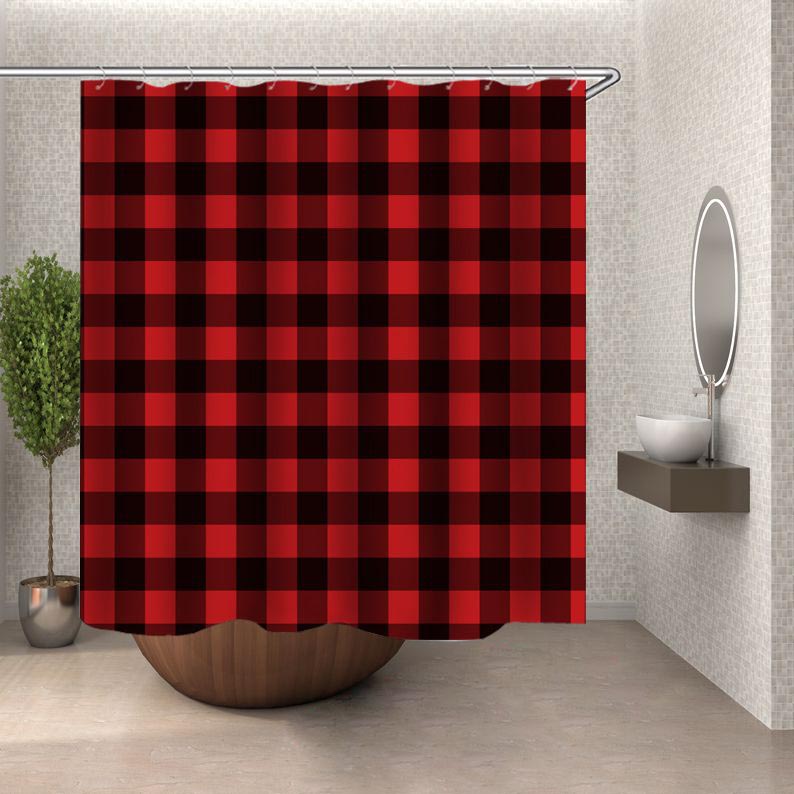 Red Plaid Shower Curtain | Buffalo Plaid Shower Curtain