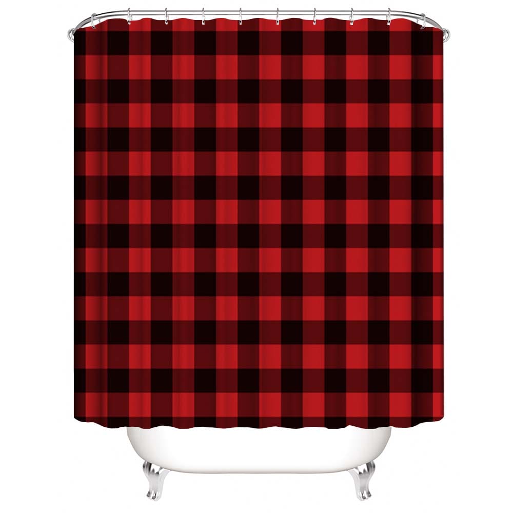 Red Plaid Shower Curtain, Buffalo Plaid Bathroom Curtain