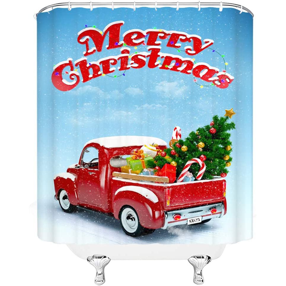 Red Truck Christmas Shower Curtain | Christmas Truck Shower Curtain