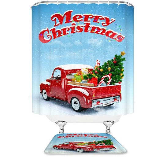 Red Truck Christmas Shower Curtain | Christmas Truck Shower Curtain