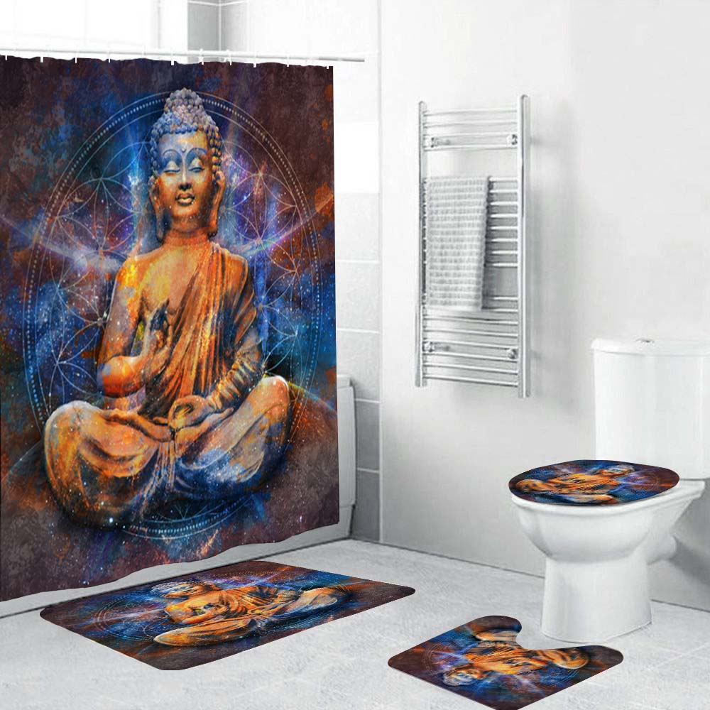 Meditation Buddha Shower Curtain, Waterproof, Sakyamuni Religious Holy Buddhist Bathroom Decor