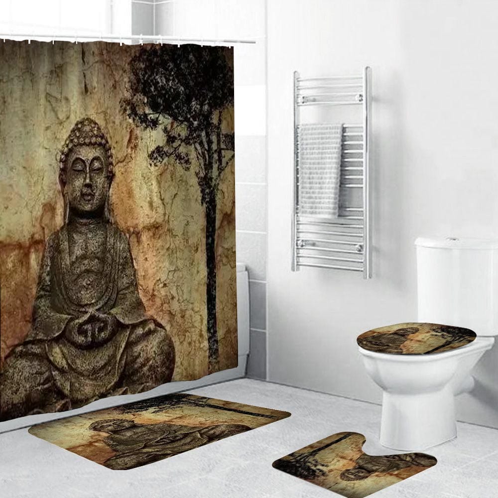 Retro Buddhism Bodhi Tree Zen Meditation Buddha Shower Curtain