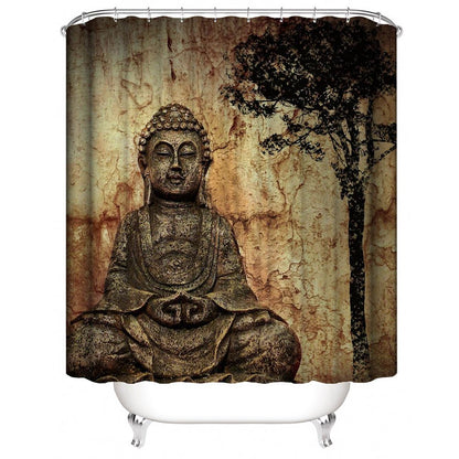 Retro Buddhism Bodhi Tree Zen Meditation Buddha Shower Curtain