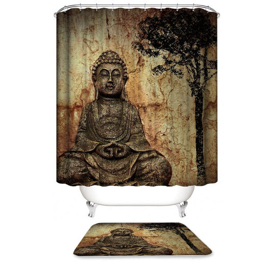 Retro Buddhism Bodhi Tree Zen Meditation Buddha Shower Curtain