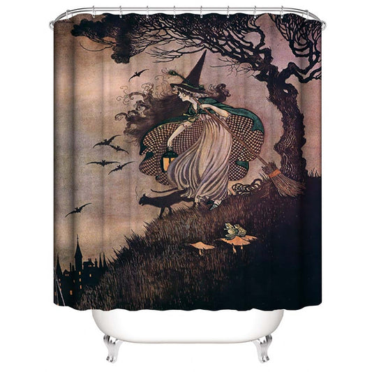 Witch Shower Curtain, Elves & Fairies Illustration Witch Bathroom Curtain