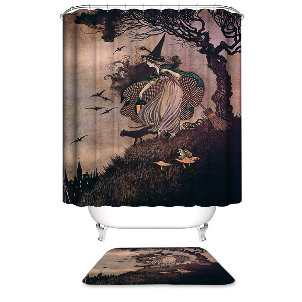Witch Shower Curtain, Elves & Fairies Illustration Witch Bathroom Curtain