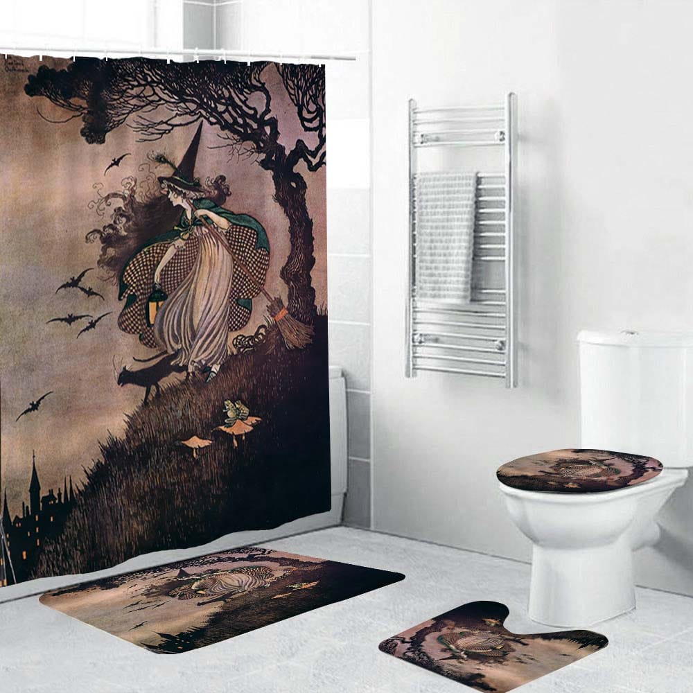 Witch Shower Curtain, Elves & Fairies Illustration Witch Bathroom Curtain