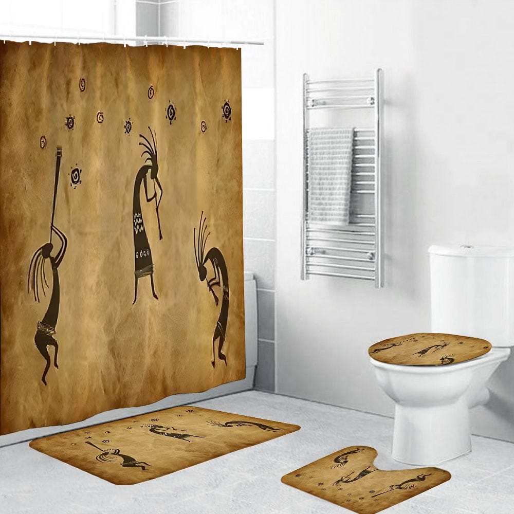 Retro Kokopelli Humpbacked Flute Player Shower Curtain | Kokopelli Bathroom Curtain