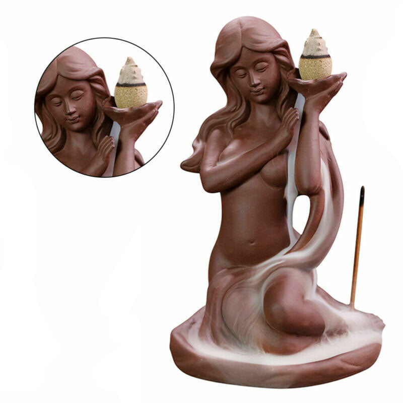 Kneeling Beauty Holding A Tray Backflow Incense Burner